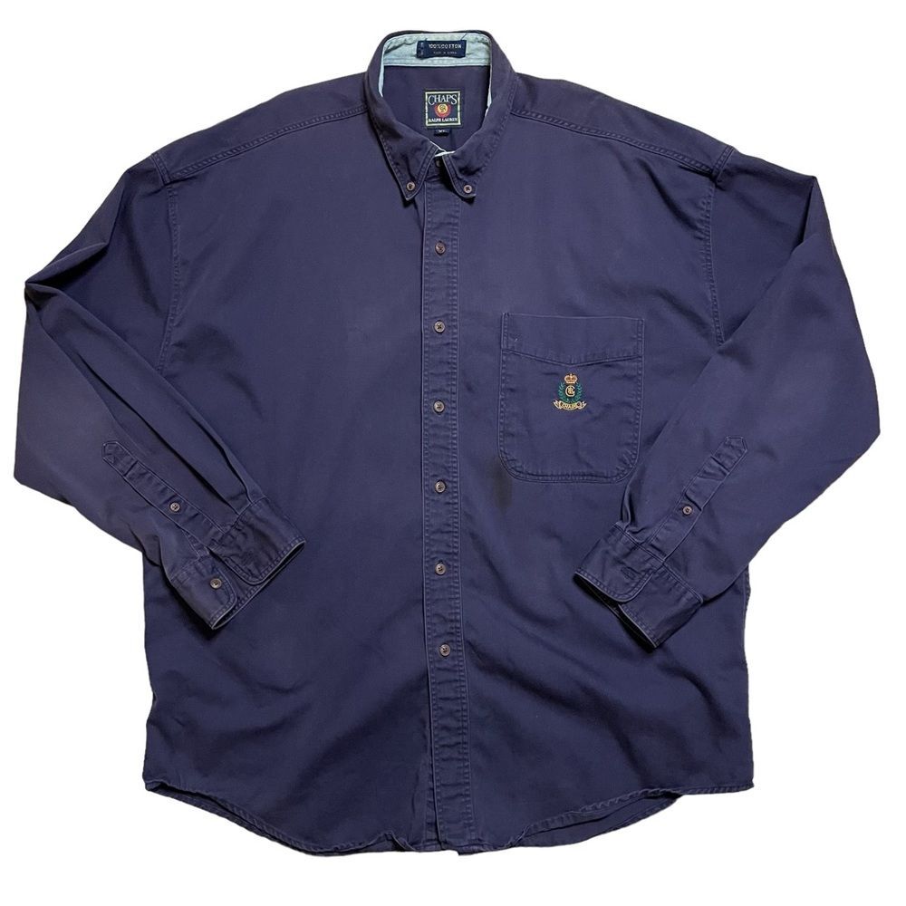 Vintage Ralph Lauren Chaps Men's 100% Cotton Long Sleeve Navy Shirt Size XL